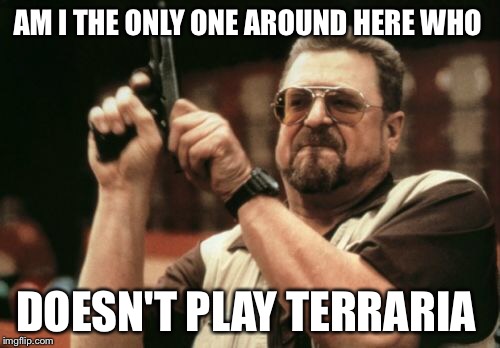 Am I The Only One Around Here Meme | AM I THE ONLY ONE AROUND HERE WHO DOESN'T PLAY TERRARIA | image tagged in memes,am i the only one around here | made w/ Imgflip meme maker