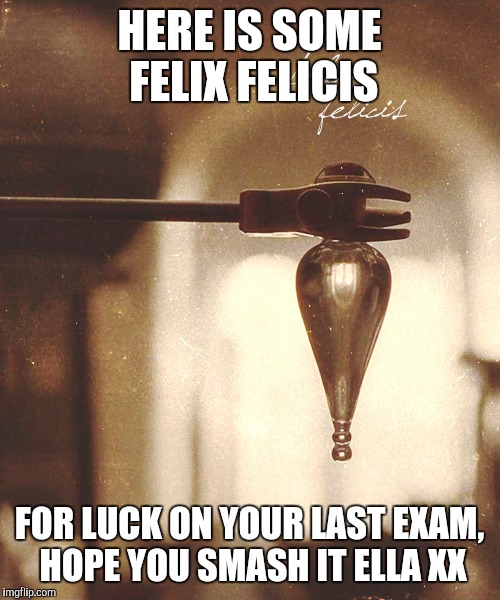 HERE IS SOME FELIX FELICIS; FOR LUCK ON YOUR LAST EXAM, HOPE YOU SMASH IT ELLA XX | image tagged in felix felicis,last exam | made w/ Imgflip meme maker