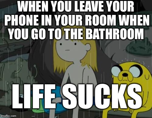 Life Sucks | WHEN YOU LEAVE YOUR PHONE IN YOUR ROOM WHEN YOU GO TO THE BATHROOM; LIFE SUCKS | image tagged in memes,life sucks | made w/ Imgflip meme maker