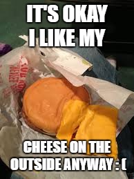 IT'S OKAY I LIKE MY; CHEESE ON THE OUTSIDE ANYWAY : ( | image tagged in google images | made w/ Imgflip meme maker
