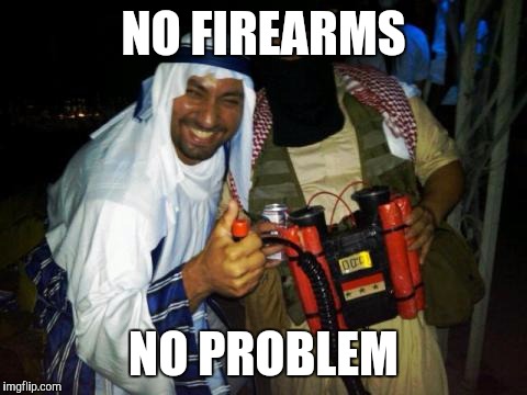 NO FIREARMS; NO PROBLEM | image tagged in no fire arm no problem | made w/ Imgflip meme maker