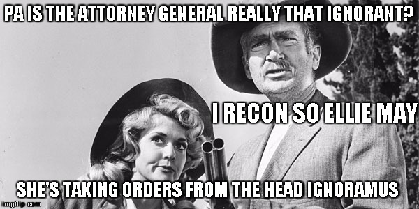 Beverly Hillbillies | PA IS THE ATTORNEY GENERAL REALLY THAT IGNORANT? SHE'S TAKING ORDERS FROM THE HEAD IGNORAMUS I RECON SO ELLIE MAY | image tagged in beverly hillbillies | made w/ Imgflip meme maker