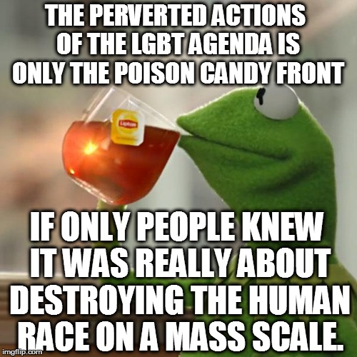 But That's None Of My Business Meme | THE PERVERTED ACTIONS OF THE LGBT AGENDA IS ONLY THE POISON CANDY FRONT; IF ONLY PEOPLE KNEW IT WAS REALLY ABOUT DESTROYING THE HUMAN RACE ON A MASS SCALE. | image tagged in memes,but thats none of my business,kermit the frog | made w/ Imgflip meme maker