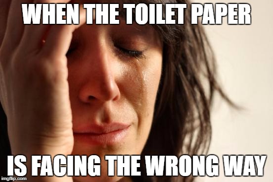 First World Problems | WHEN THE TOILET PAPER; IS FACING THE WRONG WAY | image tagged in memes,first world problems | made w/ Imgflip meme maker