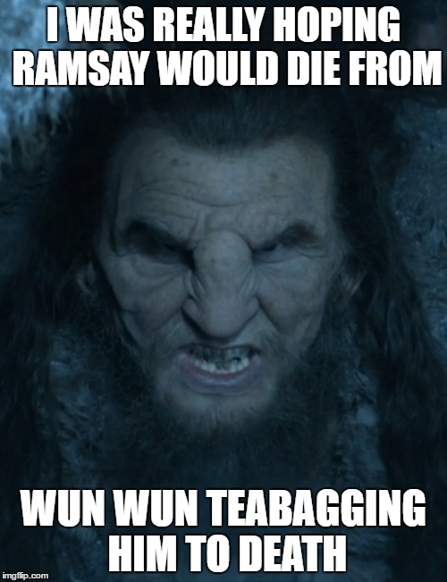 I WAS REALLY HOPING RAMSAY WOULD DIE FROM; WUN WUN TEABAGGING HIM TO DEATH | image tagged in aSongOfMemesAndRage | made w/ Imgflip meme maker