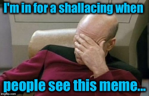 Captain Picard Facepalm Meme | I'm in for a shallacing when people see this meme... | image tagged in memes,captain picard facepalm | made w/ Imgflip meme maker