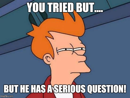 Futurama Fry Meme | YOU TRIED BUT.... BUT HE HAS A SERIOUS QUESTION! | image tagged in memes,futurama fry | made w/ Imgflip meme maker