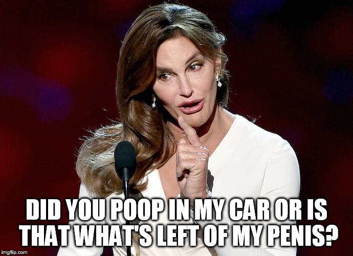 Taco Caitlyn | DID YOU POOP IN MY CAR OR IS THAT WHAT'S LEFT OF MY P**IS? | image tagged in taco caitlyn | made w/ Imgflip meme maker