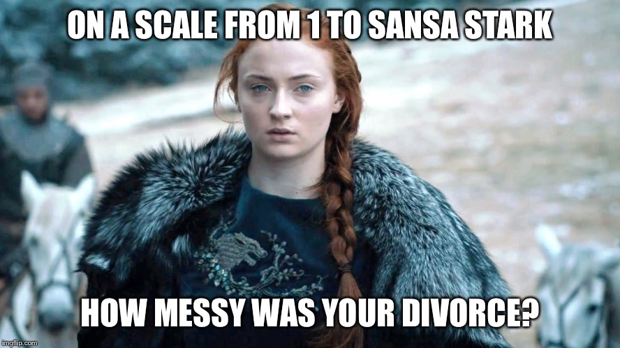 Sansa | ON A SCALE FROM 1 TO SANSA STARK; HOW MESSY WAS YOUR DIVORCE? | image tagged in sansa | made w/ Imgflip meme maker