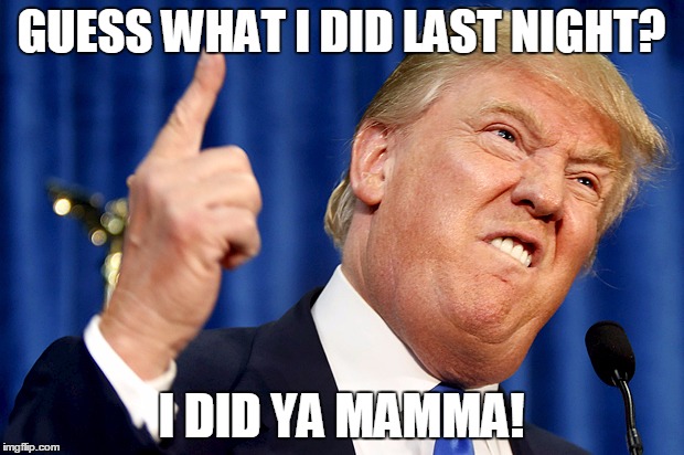 Donald Trump | GUESS WHAT I DID LAST NIGHT? I DID YA MAMMA! | image tagged in donald trump | made w/ Imgflip meme maker