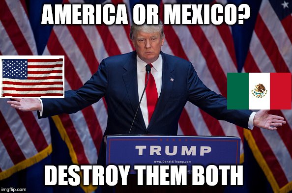 Donald Trump | AMERICA OR MEXICO? DESTROY THEM BOTH | image tagged in donald trump | made w/ Imgflip meme maker