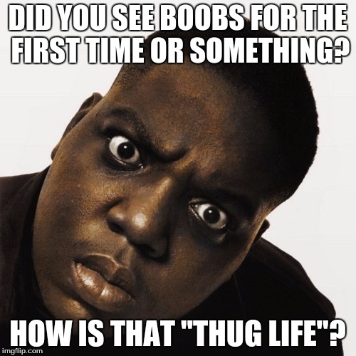 DID YOU SEE BOOBS FOR THE FIRST TIME OR SOMETHING? HOW IS THAT "THUG LIFE"? | made w/ Imgflip meme maker