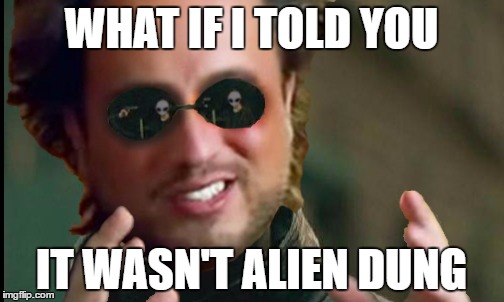 matrix aliens | WHAT IF I TOLD YOU IT WASN'T ALIEN DUNG | image tagged in matrix aliens | made w/ Imgflip meme maker