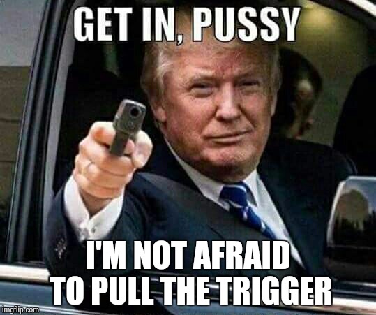 What people actually think about Donald Trump | I'M NOT AFRAID TO PULL THE TRIGGER | image tagged in donald trump get in pussy | made w/ Imgflip meme maker