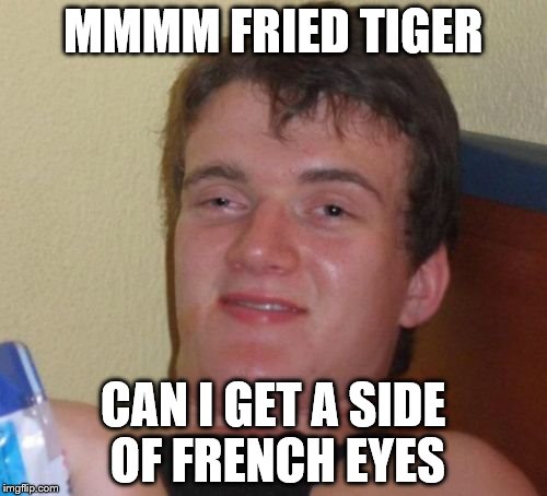 10 Guy Meme | MMMM FRIED TIGER CAN I GET A SIDE OF FRENCH EYES | image tagged in memes,10 guy | made w/ Imgflip meme maker