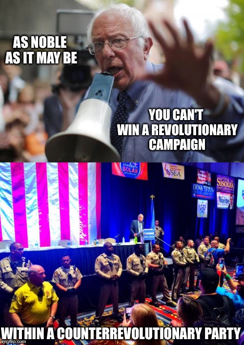 You say you want a... | AS NOBLE AS IT MAY BE; YOU CAN'T WIN A REVOLUTIONARY CAMPAIGN; WITHIN A COUNTERREVOLUTIONARY PARTY | image tagged in revolution,counterrevolutionary,bernie sanders,jill stein,dnc,green party | made w/ Imgflip meme maker