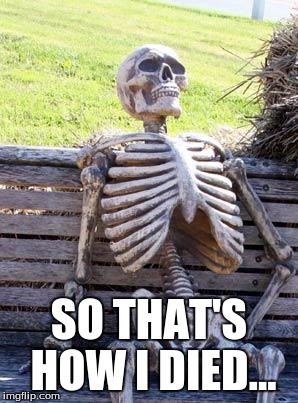 Waiting Skeleton Meme | SO THAT'S HOW I DIED... | image tagged in memes,waiting skeleton | made w/ Imgflip meme maker