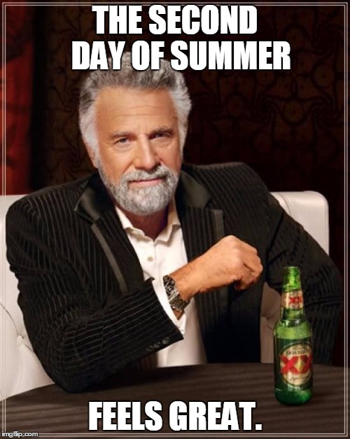 The Most Interesting Man In The World | THE SECOND  DAY OF SUMMER; FEELS GREAT. | image tagged in memes,the most interesting man in the world | made w/ Imgflip meme maker