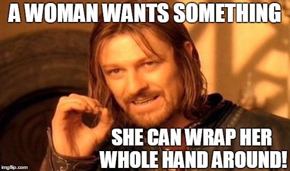 One Does Not Simply Meme | A WOMAN WANTS SOMETHING SHE CAN WRAP HER WHOLE HAND AROUND! | image tagged in memes,one does not simply | made w/ Imgflip meme maker