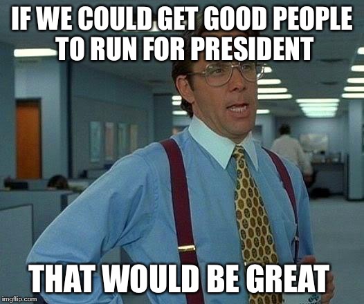 That Would Be Great | IF WE COULD GET GOOD PEOPLE TO RUN FOR PRESIDENT; THAT WOULD BE GREAT | image tagged in memes,that would be great | made w/ Imgflip meme maker