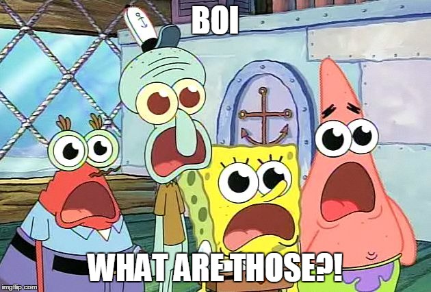BOI; WHAT ARE THOSE?! | image tagged in spongebob | made w/ Imgflip meme maker