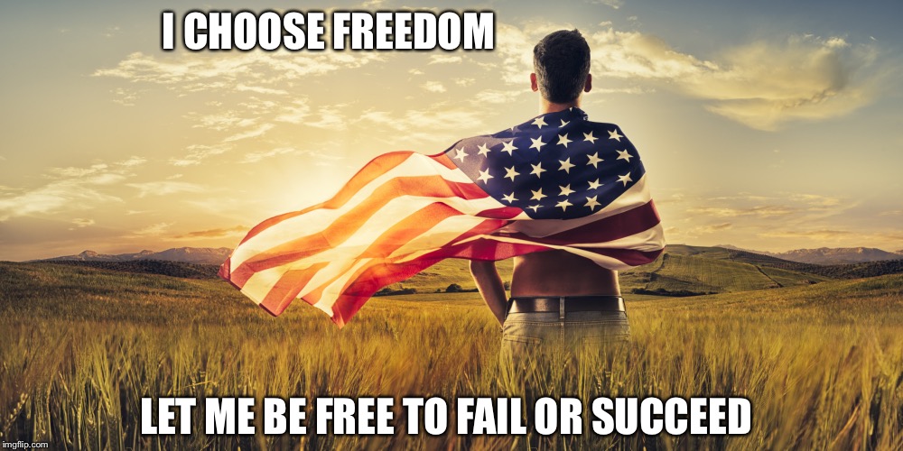 I choose freedom | I CHOOSE FREEDOM; LET ME BE FREE TO FAIL OR SUCCEED | image tagged in patriotic,america,freedom,liberty | made w/ Imgflip meme maker