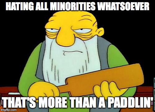 That's a paddlin' | HATING ALL MINORITIES WHATSOEVER; THAT'S MORE THAN A PADDLIN' | image tagged in memes,that's a paddlin' | made w/ Imgflip meme maker