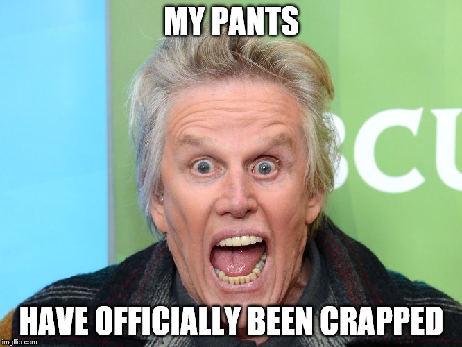 crazy gary busey | MY PANTS; HAVE OFFICIALLY BEEN CRAPPED | image tagged in crazy gary busey,gary busey,memes | made w/ Imgflip meme maker