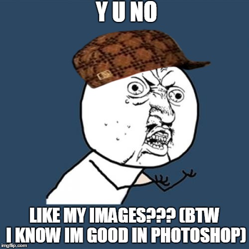 Y U No | Y U NO; LIKE MY IMAGES??? (BTW I KNOW IM GOOD IN PHOTOSHOP) | image tagged in memes,y u no,scumbag | made w/ Imgflip meme maker