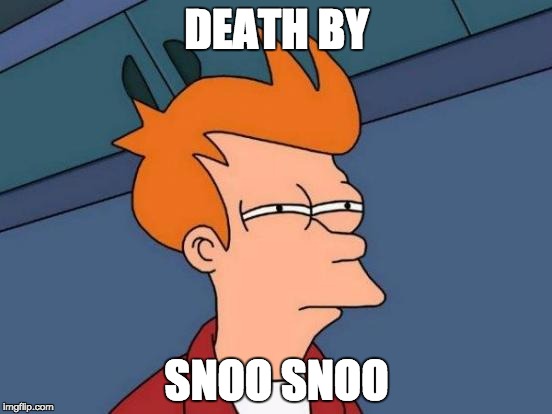 Futurama Fry | DEATH BY; SNOO SNOO | image tagged in memes,futurama fry | made w/ Imgflip meme maker