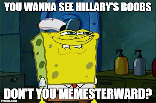 Don't You Squidward Meme | YOU WANNA SEE HILLARY'S BOOBS DON'T YOU MEMESTERWARD? | image tagged in memes,dont you squidward | made w/ Imgflip meme maker