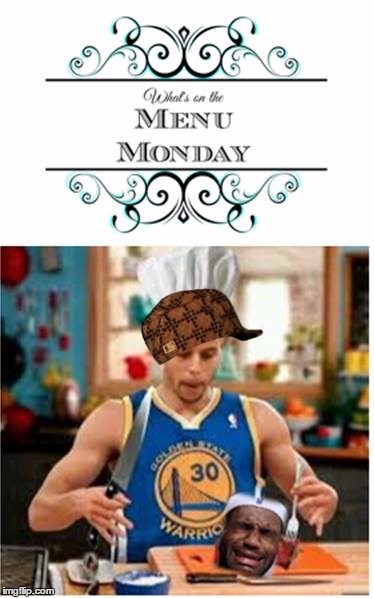Chef Curry Warriors eating Lebron James Cavaliers MaddisonsMeme | image tagged in chef curry warriors eating lebron james cavaliers maddisonsmeme,scumbag | made w/ Imgflip meme maker