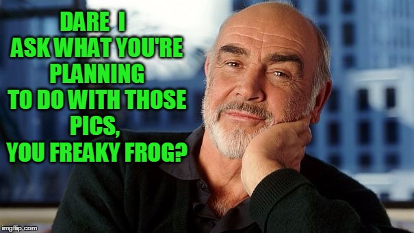 DARE  I  ASK WHAT YOU'RE PLANNING TO DO WITH THOSE PICS,  YOU FREAKY FROG? | image tagged in sean | made w/ Imgflip meme maker