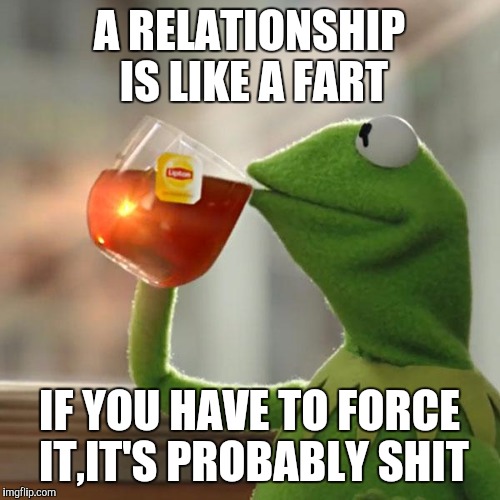 But That's None Of My Business Meme | A RELATIONSHIP IS LIKE A FART; IF YOU HAVE TO FORCE IT,IT'S PROBABLY SHIT | image tagged in memes,but thats none of my business,kermit the frog | made w/ Imgflip meme maker