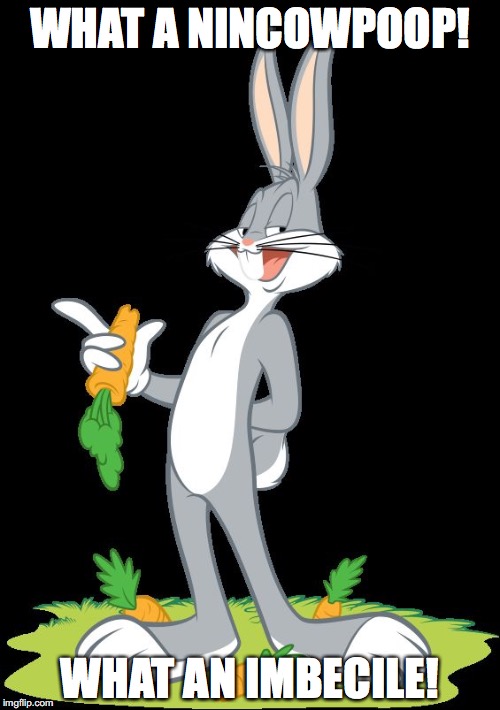 Bugs Bunny | WHAT A NINCOWPOOP! WHAT AN IMBECILE! | image tagged in bugs bunny | made w/ Imgflip meme maker