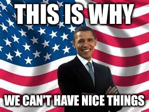 The True Reason | THIS IS WHY; WE CAN'T HAVE NICE THINGS | image tagged in memes,obama | made w/ Imgflip meme maker