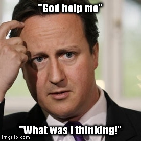 David cameron confused | "God help me"; "What was I thinking!" | image tagged in david cameron confused | made w/ Imgflip meme maker