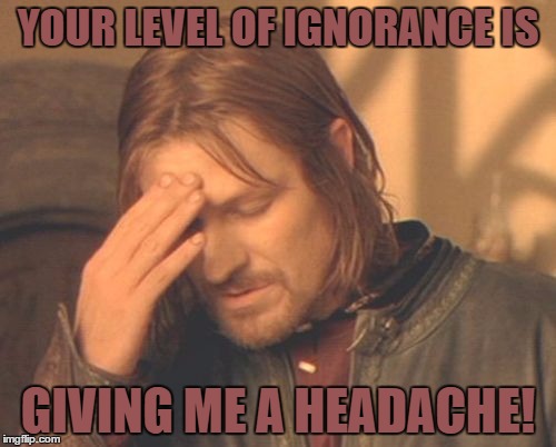 Ignorance Headache | YOUR LEVEL OF IGNORANCE IS; GIVING ME A HEADACHE! | image tagged in ignorant,headache | made w/ Imgflip meme maker