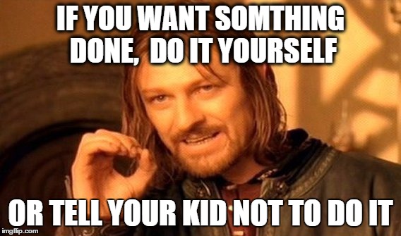 One Does Not Simply |  IF YOU WANT SOMTHING DONE, 
DO IT YOURSELF; OR TELL YOUR KID NOT TO DO IT | image tagged in memes,one does not simply | made w/ Imgflip meme maker