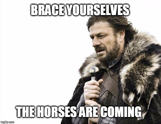 Brace Yourselves X is Coming Meme | BRACE YOURSELVES THE HORSES ARE COMING | image tagged in memes,brace yourselves x is coming | made w/ Imgflip meme maker