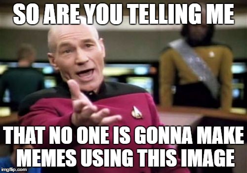 Picard Wtf Meme | SO ARE YOU TELLING ME; THAT NO ONE IS GONNA MAKE MEMES USING THIS IMAGE | image tagged in memes,picard wtf | made w/ Imgflip meme maker