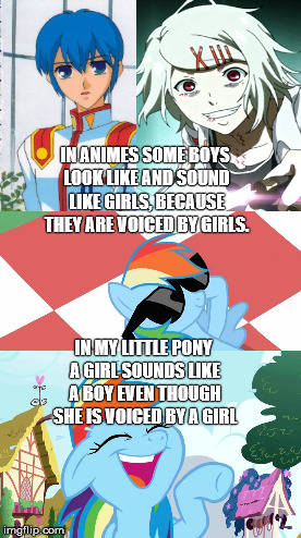 Kimba the white Lion MEME | IN ANIMES SOME BOYS LOOK LIKE AND SOUND LIKE GIRLS, BECAUSE THEY ARE VOICED BY GIRLS. IN MY LITTLE PONY A GIRL SOUNDS LIKE A BOY EVEN THOUGH SHE IS VOICED BY A GIRL | image tagged in kimba the white lion meme | made w/ Imgflip meme maker