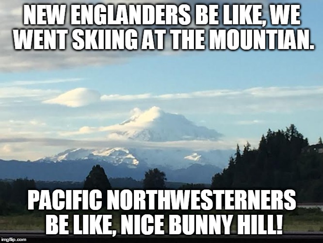 NEW ENGLANDERS BE LIKE, WE WENT SKIING AT THE MOUNTIAN. PACIFIC NORTHWESTERNERS BE LIKE, NICE BUNNY HILL! | image tagged in mount doom | made w/ Imgflip meme maker