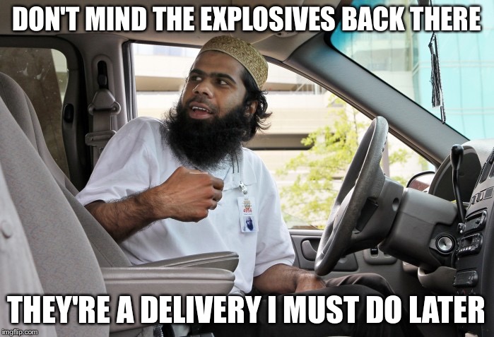 When you call Uber and get the ISIS commander doing Uber on the side for extra money | DON'T MIND THE EXPLOSIVES BACK THERE; THEY'RE A DELIVERY I MUST DO LATER | image tagged in isis uber,memes | made w/ Imgflip meme maker
