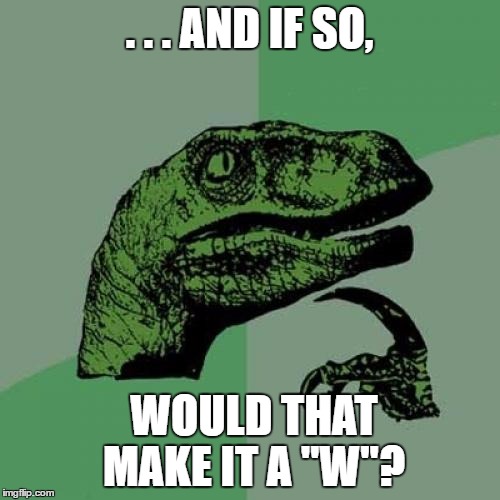 Philosoraptor Meme | . . . AND IF SO, WOULD THAT MAKE IT A "W"? | image tagged in memes,philosoraptor | made w/ Imgflip meme maker