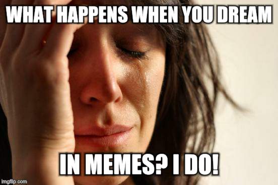 First World Problems Meme | WHAT HAPPENS WHEN YOU DREAM IN MEMES? I DO! | image tagged in memes,first world problems | made w/ Imgflip meme maker