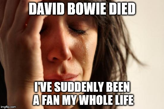 First World Problems | DAVID BOWIE DIED; I'VE SUDDENLY BEEN A FAN MY WHOLE LIFE | image tagged in memes,first world problems | made w/ Imgflip meme maker