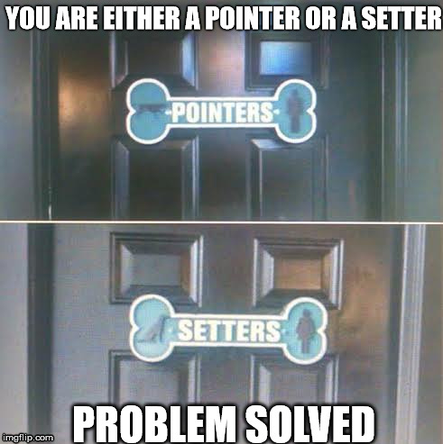 Pointer Setter | YOU ARE EITHER A POINTER OR A SETTER; PROBLEM SOLVED | image tagged in transgender bathroom | made w/ Imgflip meme maker