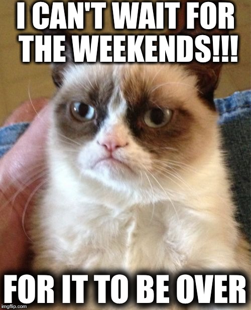 Grumpy Cat | I CAN'T WAIT FOR THE WEEKENDS!!! FOR IT TO BE OVER | image tagged in memes,grumpy cat | made w/ Imgflip meme maker
