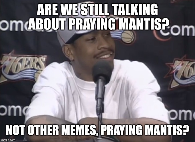 Iverson on Memes | ARE WE STILL TALKING ABOUT PRAYING MANTIS? NOT OTHER MEMES, PRAYING MANTIS? | image tagged in practice,memes,praying mantis | made w/ Imgflip meme maker